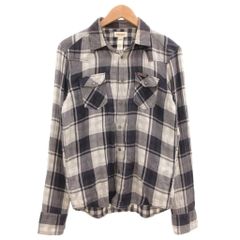 ディーゼル DIESEL シャツ M 紺 ネイビー 白 ホワイト チェック柄 長袖 牛革 胸ポケット /SD ■ECG005