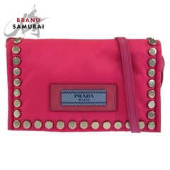 美品 PRADA プラダ エティケット スタッズ ピンク ブルー シルバー金具 ナイロン ショルダーバッグ ポシェット レディース 1-0268070【中古】