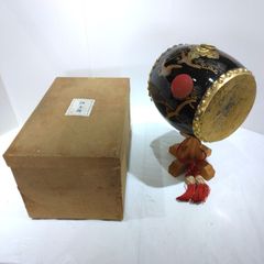 陣太鼓 鑑賞用 飾り太鼓 漆黒 鶴松図 元箱・台付き 和太鼓 民芸品 伝統工芸 A400