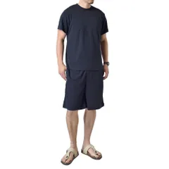ルームウエア 《ネイビー》 新品 未使用 上下セット メンズ パジャマ 半袖Tシャツ ハーフパンツ 吸汗速乾 ドライ 【G3U】【ゆうパケット】 ファッション