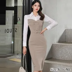 【グラシア】キャバドレス ミディアムドレス カシュクール ハイウエスト ワンピース キャバ嬢 キャバクラ ラウンジ 長袖 サイドスリット 膝丈 レディース