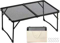 【数量限定】Anner キャンプ テーブル メッシュ ローテーブル 二つ折り 組立簡単 軽量 コンパクト 耐荷重30kg 耐熱200度 アルミ BBQ ハイキング アウトドア用 収納袋付き 60X40X25cmのサムネイル