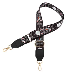 [ドナリー] バッグ ショルダーストラップ レディース 幅広 太め 黒 ジャカード 刺繍 ベルト 肩に優しい 後付け 可愛い おしゃれ 斜めがけ 長さ調整可能 単品 (ブラックフローラル) [ブラックフローラル]