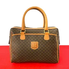 極 美品 CELINE セリーヌ ヴィンテージ マカダム ブラゾン 柄 トリオンフ ロゴ レザー 本革 ハンドバッグ ボストンバッグ ブラウン 551-2