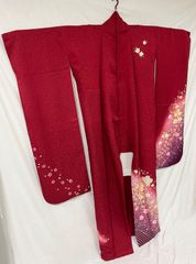 606z63☆振袖 高身長 小紋柄 桜尽くし 茶色☆美品 成人式 発表会 