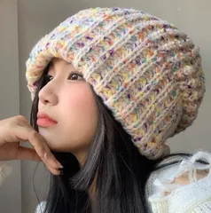カラフル 編み ニット帽 レディース 冬 防寒 おしゃれ 小顔効果 クリーム ベージュ系 韓国ファッション 人気 秋冬 トレンド 柔らか 暖か ファッション小物 通勤 通学 ニットキャップ ビーニー プレゼント ギフト コーデ映え 冬小物 可愛い ナチュラル