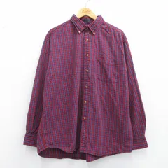 XL/古着 ドッカーズ 長袖 ブランド シャツ メンズ ワンポイントロゴ 大きいサイズ コットン ボタンダウン 赤他 レッド チェック 25may10 中