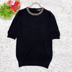 【JUSGLITTY】 半袖ニット トップス ビジュー (M) ブラック 可愛い