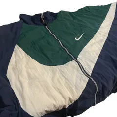 95年 NIKE ビッグスウッシュ ナイロンジャケット 深緑紺白 L 90s ナイキ 