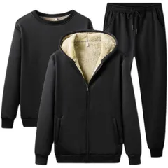 秋冬 コーデ メンズ  服 シンプル ファッション オシャレ 大人 かっこいい 大きいサイズ ストリート 紳士服 ベルベット シェルパ トレーナー ズボン 冬 裏起毛 保温 3点セット ボア風 パーカー パンツ フード付き スウェット セットアップ