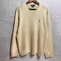 90's ヴィンテージ オールド Polo By Ralph Lauren ポロバイラルフローレン ニット 長袖 トップス コットン XL ポニー 刺繍 ベージュ メンズ SG324-2