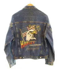 ハーレーダビッドソン Harley-Davidson 90s DENIM JACKET デニム ジャケット 星条旗 イーグル 鷹 プリント 1996 コピーライト トラッカー   ジャケット ブルー Sサイズ 103MT-2069