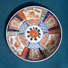 【現品限り!!】伊万里 大鉢 [窓絵鳥草花文] 金彩 赤絵 色絵 鉢 丸皿 盛り皿 飾り皿 古伊万里 古美術 明治 和食器 骨董品 アンティーク