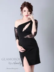 ブラック[GMS-V605]【GLAMOROUS by Andy / グラマラスバイアンディ】ストレッチ/ ワンカラー/ バストカット/ ワンショルダー/ ウエスト透け/ タイト/ ミニドレス / キャバドレス
