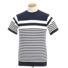 【新品】タリアトーレ TAGLIATORE ハイゲージコットン パイル ボーダー 半袖ニット ネイビーxホワイト【サイズ48】【メンズ】のサムネイル