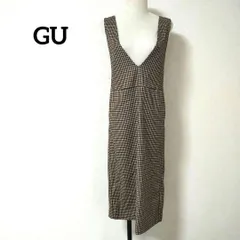 ジーユー チェック ジャンパースカート ワンピース ロング ブラウン Sサイズ