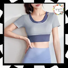 クロップド丈 ヨガ トップス バイカラー カップ付き スポーツウェア レイヤード ジムウェア テニス マラソン ランニングウェア バレエ ダンス フィットネスウェア ストレッチトップス トレーニングウェア 吸汗速乾 ホットヨガ 動きやすい 1JYT-003