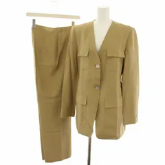 マックスマーラ MAX MARA スーツ セットアップ 上下 ノーカラージャケット パンツ スラックス 絹 シルク 42 ベージュ /YTのサムネイル