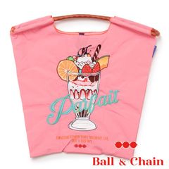 【正規品】 ボールアンドチェーン (パフェ /ピンク) Mサイズ  トートバッグ エコバッグ 刺繍