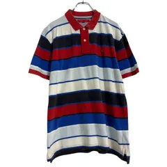 TOMMY HILFIGER 半袖 ポロシャツ XL ホワイト レッド ブルー ネイビー トミーヒルフィガー ボーダー 古着卸 アメリカ仕入 a703-5672