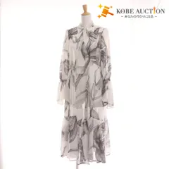 ■ SNIDEL スナイデル ロングワンピース 長袖 トップス マキシ丈 ボウタイ 襟 花柄 レディース 0 ホワイト ブラック