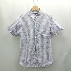 ◇ ⊂ UNITED ARROWS ユナイテッドアローズ ストライプ柄 半袖 シャツ サイズM ブルー系 メンズ E  【1503060050934】