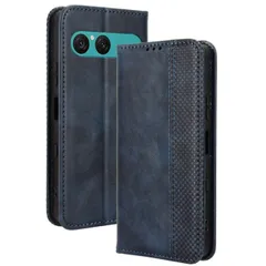 Xperia 10 VII ケース 手帳 SO-52F SOG16 A502SO チェック柄 合革 レトロ 手帳 ケース 【Color】ネイビーのサムネイル