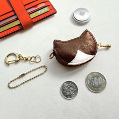 猫型コインケース　33キジトラ白/茶メタ白［超ミニ,小銭入れ,ハチワレ,本革,レザー,AirTag/エアタグケース,かわいい］琉七