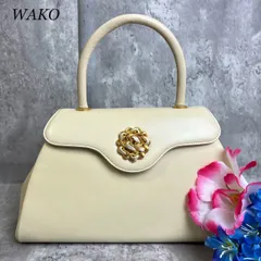 【良品】 WAKO ワコウ ハンドバッグ トートバッグ パーティーバッグ フラップ ゴールド金具 ロゴ型押し フォーマル カーフレザー レディース ホワイト 白色