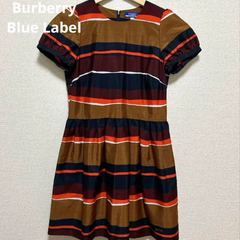 Burberry Blue Label バーバリー ブルーレーベル ボーダー パフ袖 ロゴプレート ミニ丈ワンピース