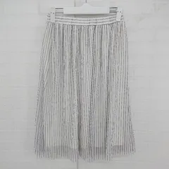 ◇ earth music&ecology チュール ストライプ 膝下丈 フレア スカート サイズF オフホワイト レディース E  【1306210008041】