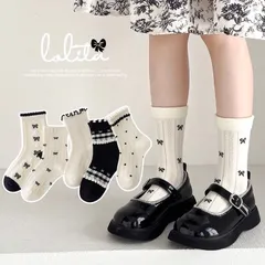 キッズ　女の子　小学生　可愛い　白、黒　靴下5足セット