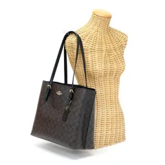 コーチ COACH モリー トート PVC / スムース レザー シグネチャー 1665 トートバッグ 肩掛け ビジネスバッグ ハンドバッグ レディース メンズ ブラウン / ブラック 美品 中古 mba15003
