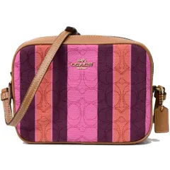 コーチ バッグ COACH ジャガード スムースレザー シグネチャー ストライプ ミニ カメラバッグ クロスボディ 斜め掛け ショルダーバッグ ピンク×バーガンディーマルチ C4222