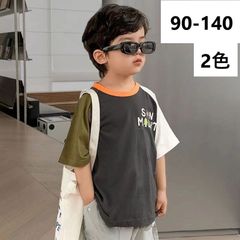 キッズ 子供服 Tシャツ カジュアル 切替 トップス 半袖 夏 キッズtシャツ ティーシャツ ティシャツ カラフル 丸首 男の子 男の子服 男の子夏服 キッズ服 子ども服 ゆったり 可愛い ジュニア 薄手 KUGA012(2色90-140)