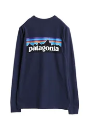【お得なクーポン配布中!】 19年製 パタゴニア 両面 プリント 長袖 Tシャツ メンズ XS / 古着 Patagonia アウトドア ロンT ロングスリーブ ロゴT P6 バックプリント 紺