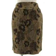 バナナリパブリック BANANA REPUBLIC スカート タイト ひざ丈 ウール混 花柄 ゴールド 金 シャンパンゴールド ブラック 黒 0