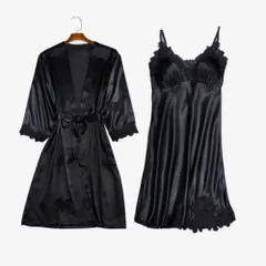 ☆ ブラック ☆ XLサイズ ☆ ナイトウェア 2点セット nightwear929n2 ルームウェア レディース おしゃれ ナイトウェア パジャマ 部屋着 寝巻き ネグリジェ 2点セット ガウン ワンピース キャミソール パット付き 薄手 レース