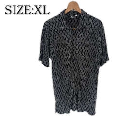 【美品】POSITANO 開襟シャツ 半袖シャツ XL ブラック ポジターノ メンズ 襟付き 古着 大きいサイズ 大きめ