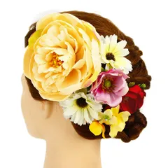 髪飾り 成人式 振袖 浴衣 卒業式 袴 結婚式 6点セット 橙 白 赤 ピンク 牡丹 花 和 洋 かんざし 手作り 簪 つまみ細工 ちりめんフォーマル 花飾り 玉飾り ブライダル W43 295-263 橙 白 赤 ピンク r708　Si