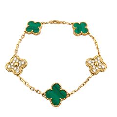 【鑑定済み】正規品  ヴァンクリーフ＆アーペル Van Cleef & Arpels ヴィンテージアルハンブラ 5モチーフ マラカイト ダイヤ Au750 YG ブレスレット VCARO7GQ00