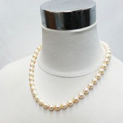 鑑別書付き ピンクパール 約8mm珠 ネックレス シルバー 全長約46.5cm 重量約47.4g 冠婚葬祭 ケース付き ★2864 LF0006-0520③