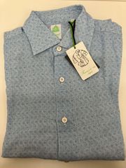 FINAMORE 1925 Tokyo Slim Fit Geometric Printed Shirt in Blue　メンズ　シャツ　青　ブルー