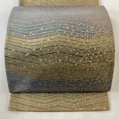 【美品】 袋帯 逸品 落款 牛首紬地 幾何学 縞 金彩 ぼかし 灰色 全通 正絹 【中古】