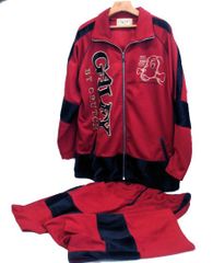 古着　メンズ　GALFY　セットアップ　上下セット　犬　レッド×ブラック　フリーサイズ　赤黒　えんじ　CRUTCH　ク・ラッチ　レディース 女性でもゆったりと！