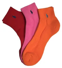 新品　未使用 ポロ ラルフローレン ソックス メンズ 27-29ｃｍ 靴下 3足セット 足底パイル アーチサポート ワンポイント刺繍 ショート丈 レッド ピンク オレンジ スニーカーソックス ナイガイ 紳士用 POLO RALPH LAUREN カジュアル