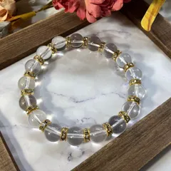水晶 パワーストーン ブレスレット 天然石 10mm （ゴールド）メンズ・レディース 男性・女性 数珠ブレス 開運  [3] 