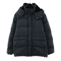 ユニクロ チェック柄 プレミアム ダウンジャケット MEDIUM グリーン×ネイビー UNIQLO メンズ