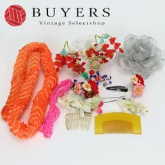 【中古】 髪飾り・かんざし ヘアアクセサリーとコサージュ まとめ売り 10点セット つまみ細工 お祝い 和装 呉服 和服 きもの レディース 女性