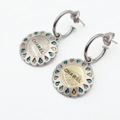 【CHANEL】シャネル ココマーク フープ 金属製 シルバー 99A レディース ピアス　フラワー　ドロップ　ストーン